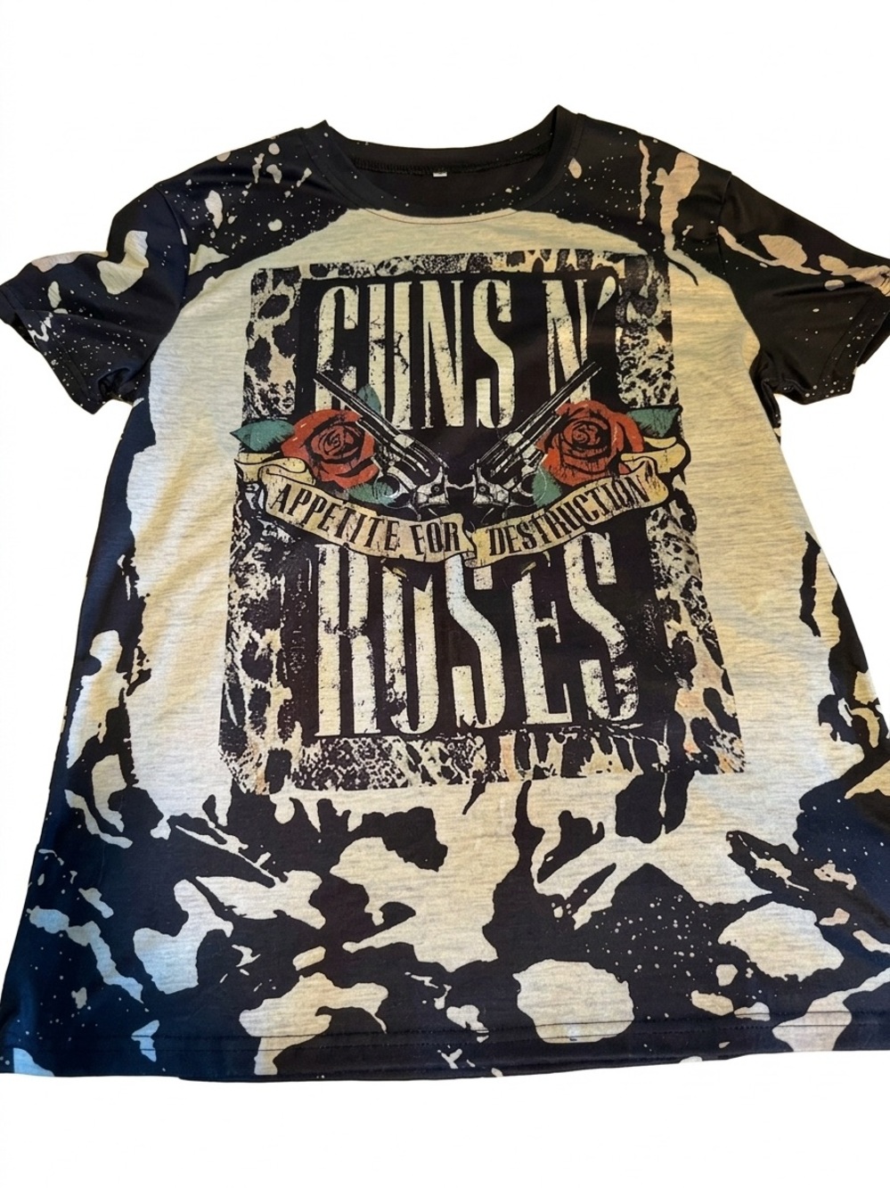 Guns N' Roses "Appetite for Destruction" Bleach Splatter Graphic Tee Size Med